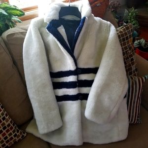 J Crew Teddy Coat in Striped Plush Fleece Fur